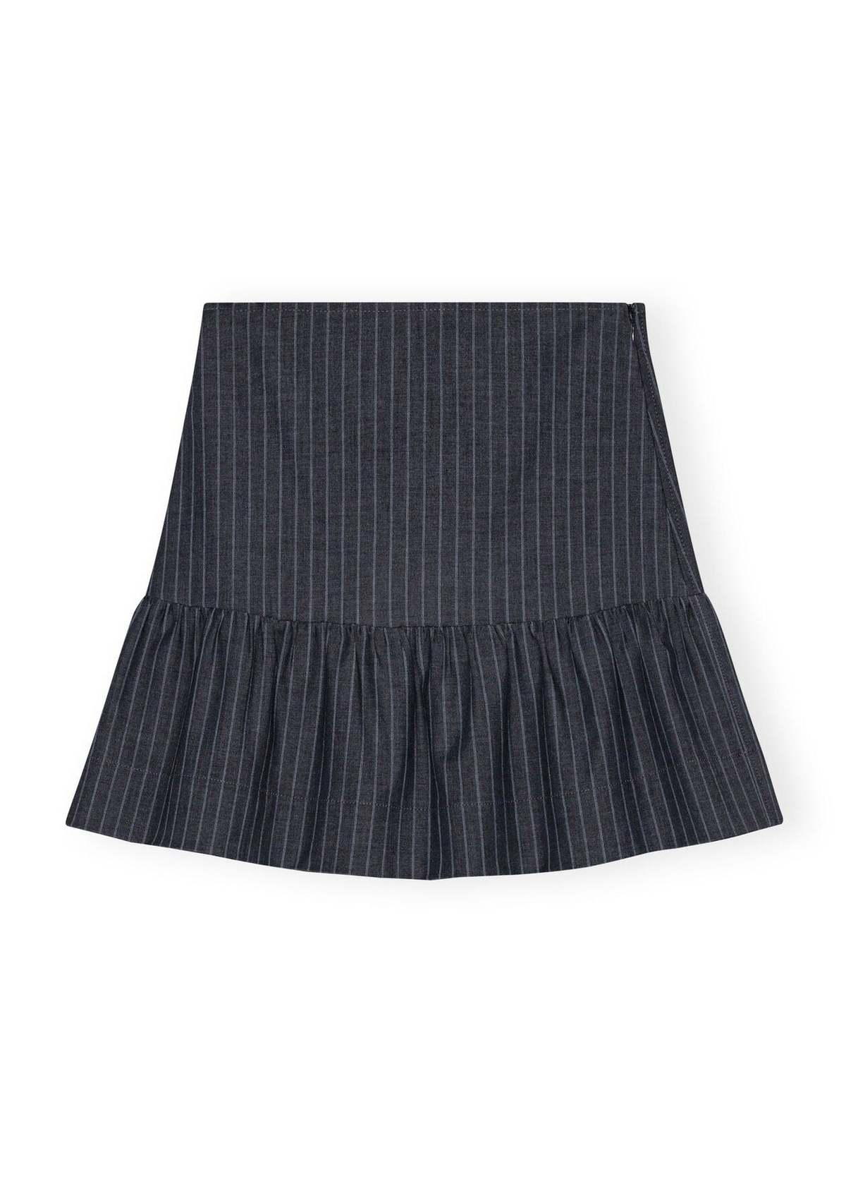 Ganni Stretch Stripe Flounce Mini Skirt - Gray Pinstripe | Garmentory 