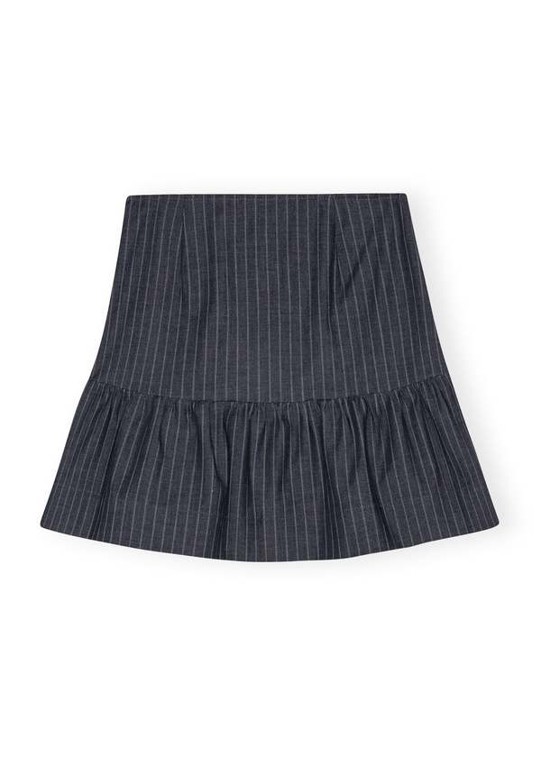 Ganni Stretch Stripe Flounce Mini Skirt - Gray Pinstripe | Garmentory