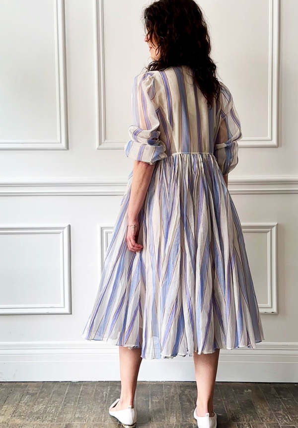 Robe Thierry Colson Bleue à Rayures - Taille FR40 (UK12 US10) - Coton - Occasion Parfait État