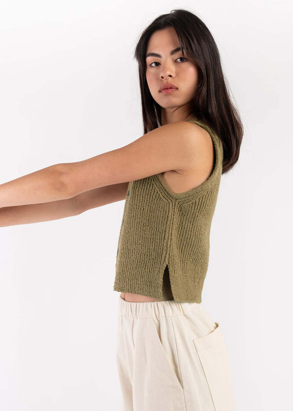 Micaela Greg Boucle Rib Vest - Ivy - Image 1 of 6