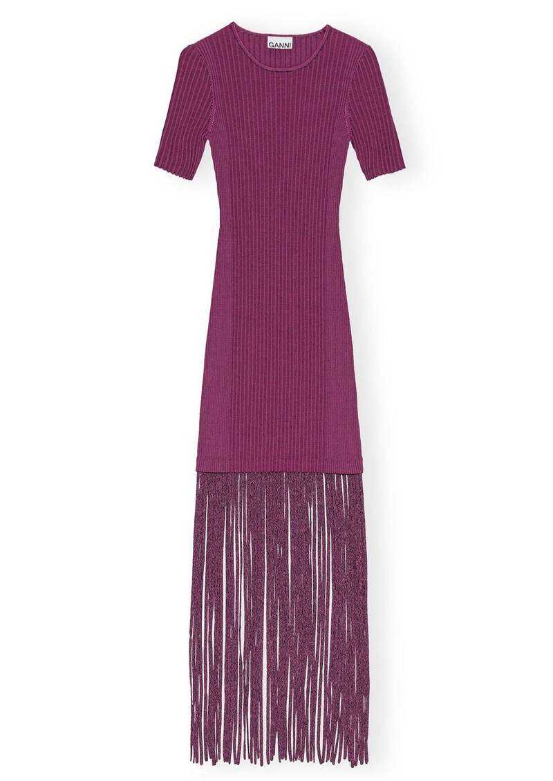 Ganni Melange Knit Fringe Short Sleeve Mini Dress - Fiji