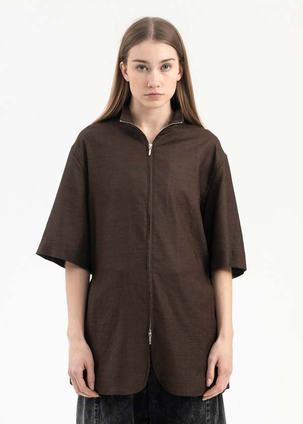 Omar Afridi BROWN SAHARA SHEER ELASTICATED SHIRT - BROWN | Garmentory