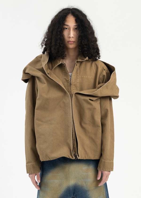 Y/project SNAP OFF PANEL HOOD CARGO JACKET - Beige | Garmentory