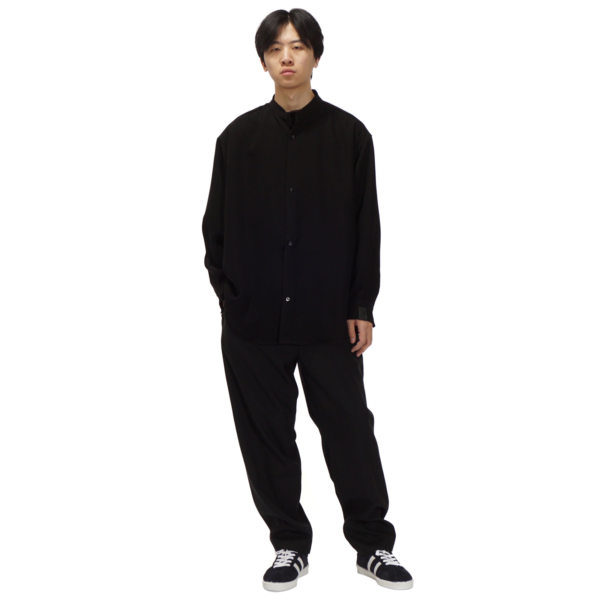 N.HOOLYWOOD COMPILE｜BAND COLLAR SHIRT n-hoolywood BAND COLLAR SHIRT - BLACK | Garmentory