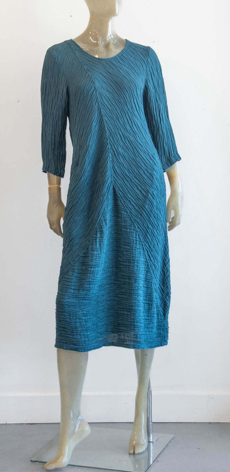 Grizas Linen Silk Crinkle Dress - Blue | Garmentory