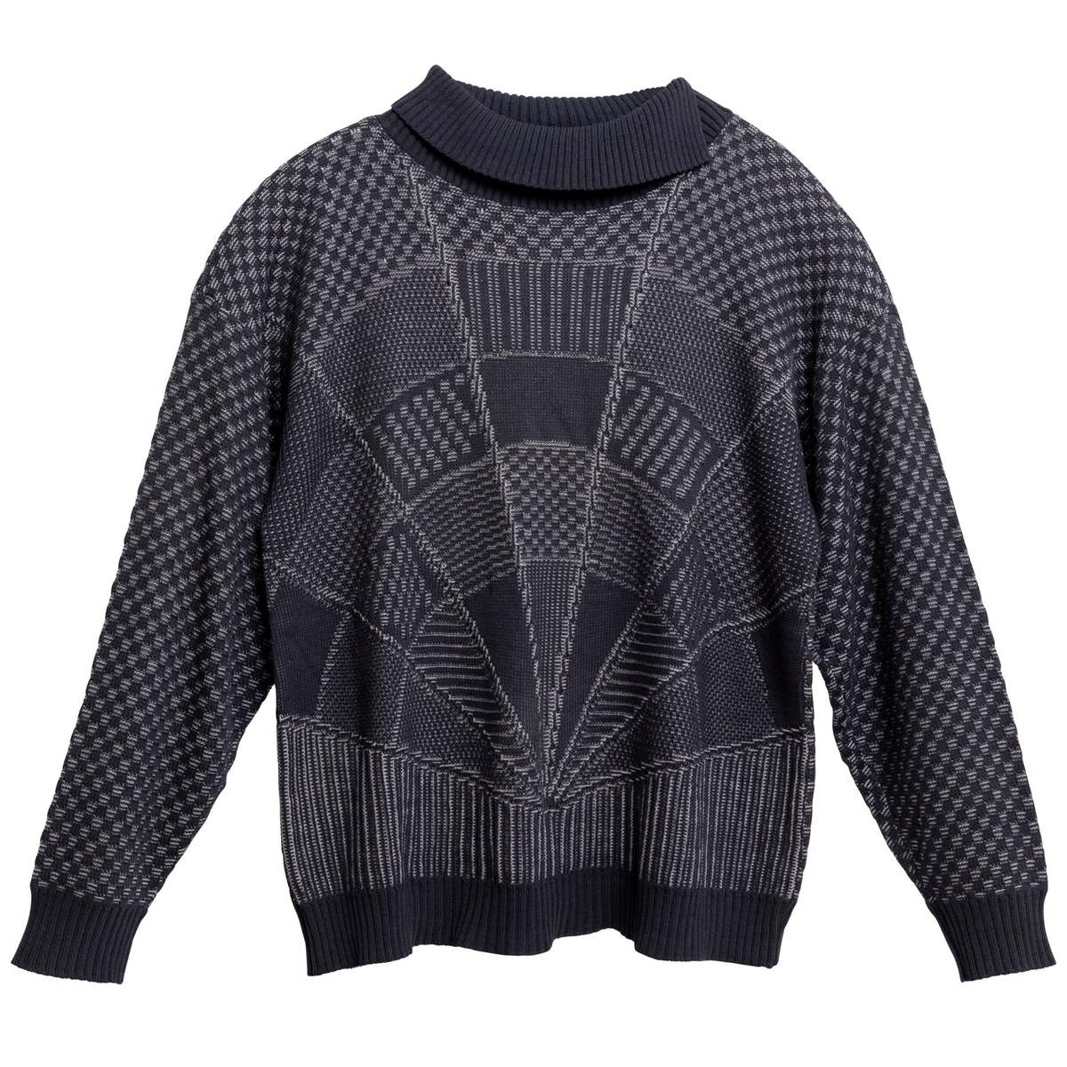 Sundazed (Belgium) Garter Block Interlock Knit Cotton Rib Mock Neck ...