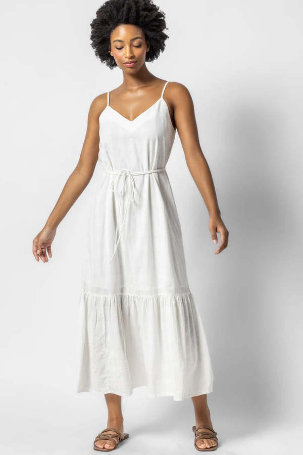 chinese dress ladies Cotton & Linen Floral Detail Cami Dress with Pockets - Blue
