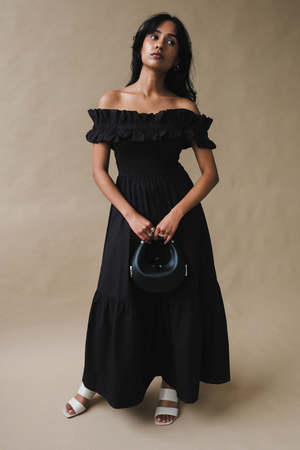 fitted lace wedding dress Baltic Born Womens Monica Smocked Dress | Black main image 1