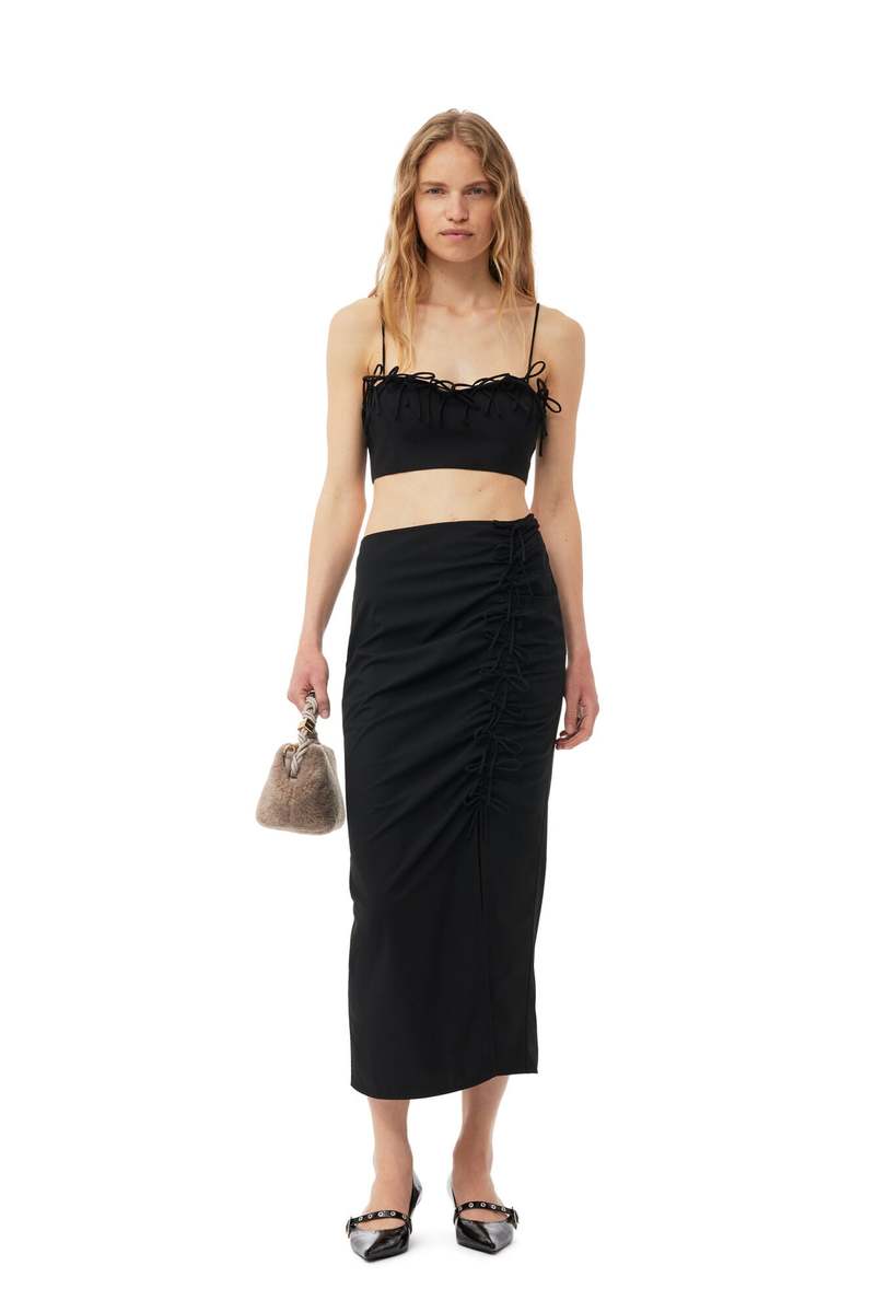 Ganni DRAPEY MELANGE MIDI SKIRT - Black | Garmentory 