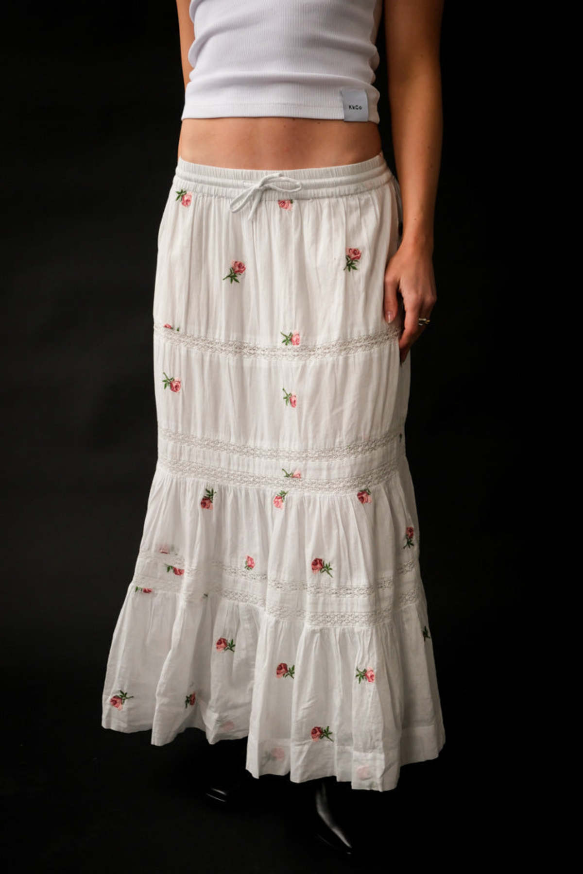 DAMSON MADDER EDEN LACE MIDI SKIRT - BLUE ROSE EMBROIDERY | Garmentory
