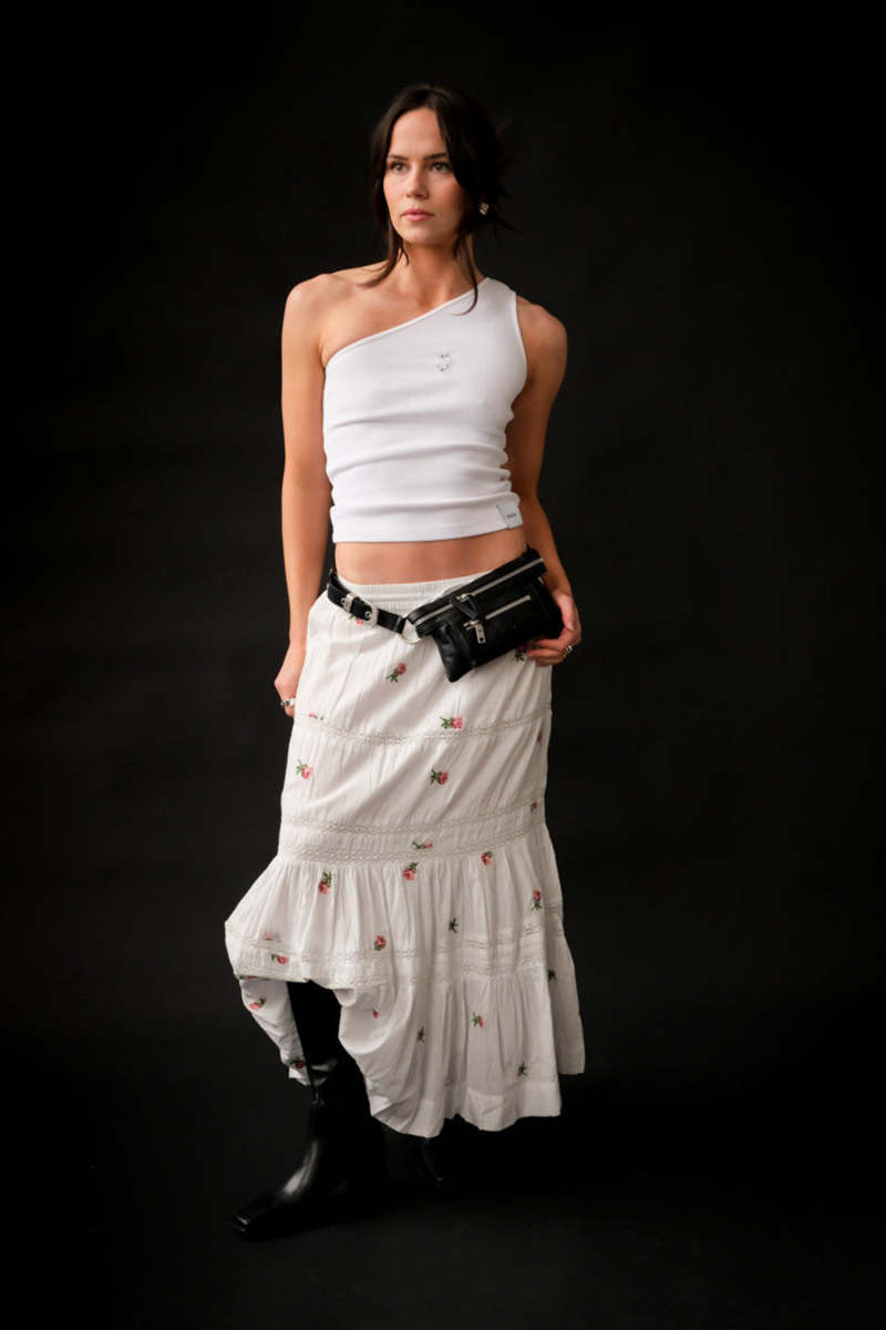DAMSON MADDER EDEN LACE MIDI SKIRT - BLUE ROSE EMBROIDERY