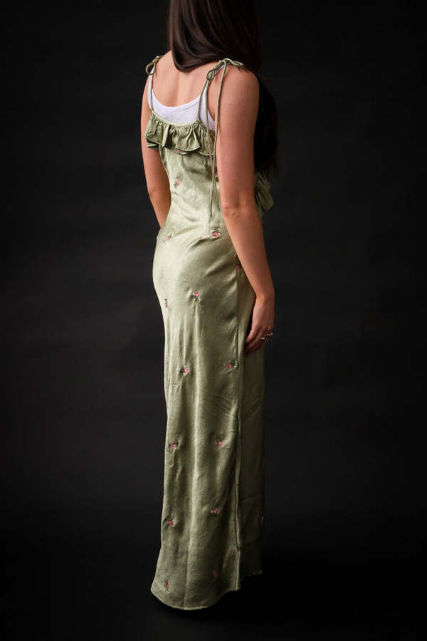 damson madder green silk dress DAMSON MADDER OCEANUS SLIP DRESS