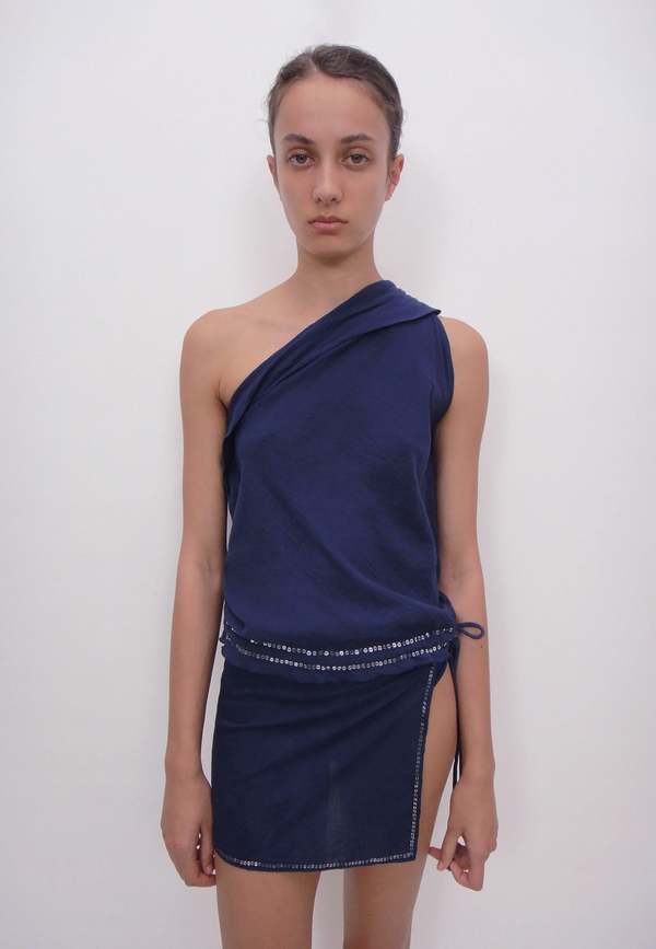 Gimaguas Costa One Shoulder Top - Navy | Garmentory