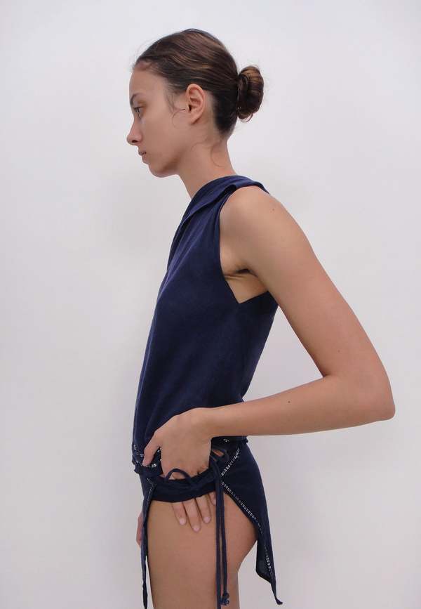 Gimaguas Costa One Shoulder Top - Navy | Garmentory