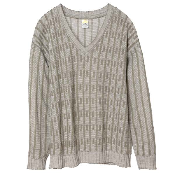 VEB Thringer Obertrikotagen (Germany) Interlock Cotton Knit Garter Block V Neck Jumper Beige : L