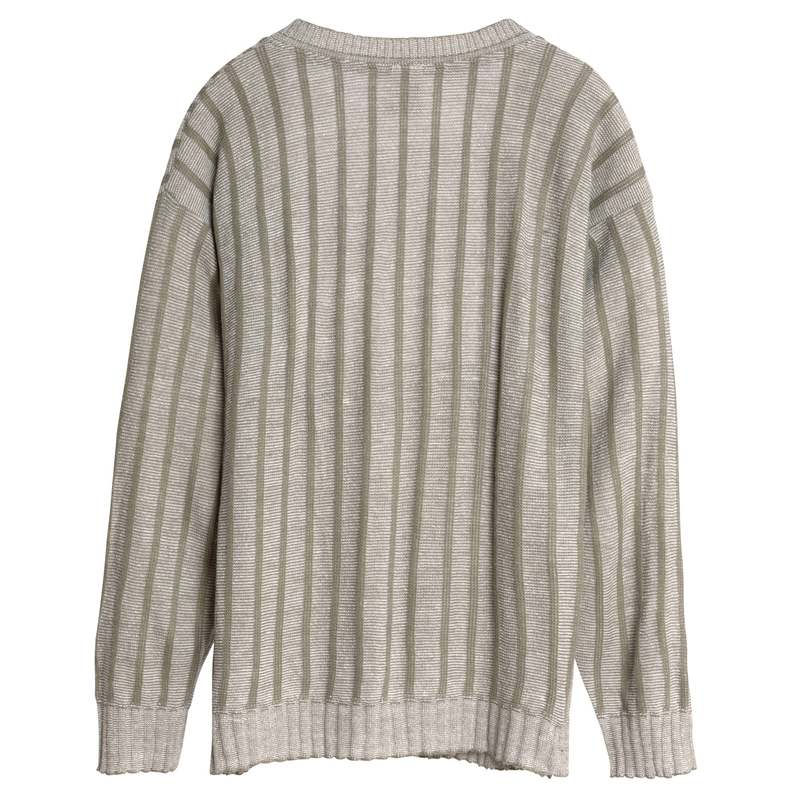 VEB Thringer Obertrikotagen (Germany) Interlock Cotton Knit Garter Block V Neck Jumper Beige : L