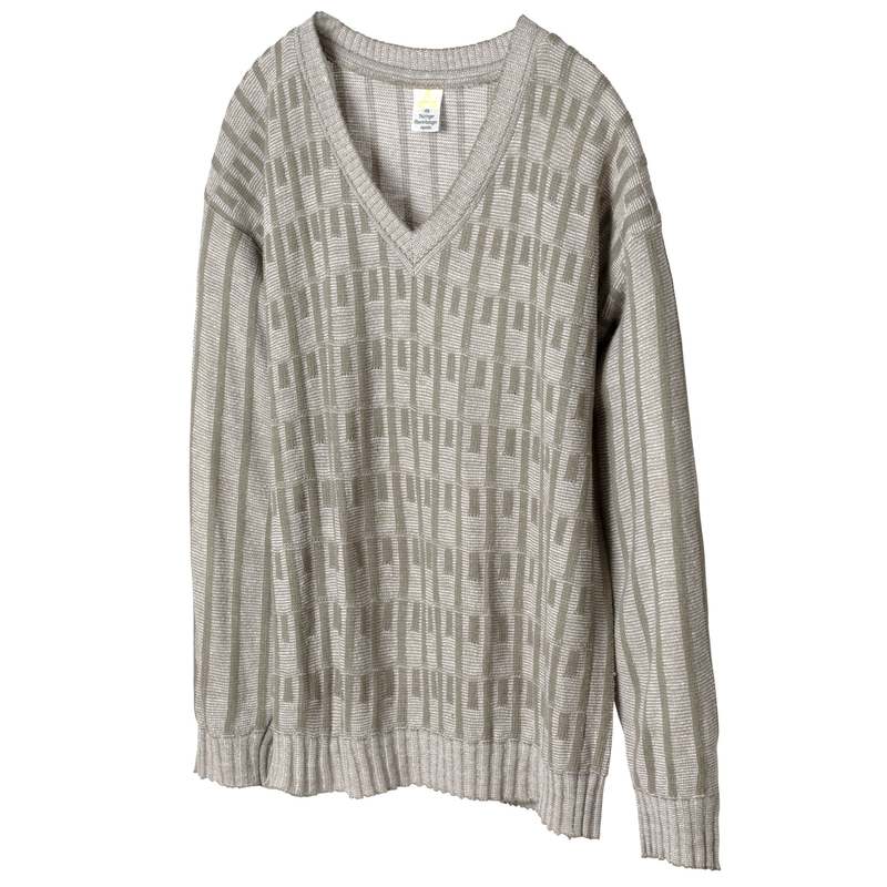 VEB Thringer Obertrikotagen (Germany) Interlock Cotton Knit Garter Block V Neck Jumper Beige : L