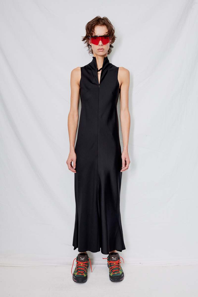 Gabriela Coll Garments No.244 Wool Zipper Bias Cut Dress - Black  