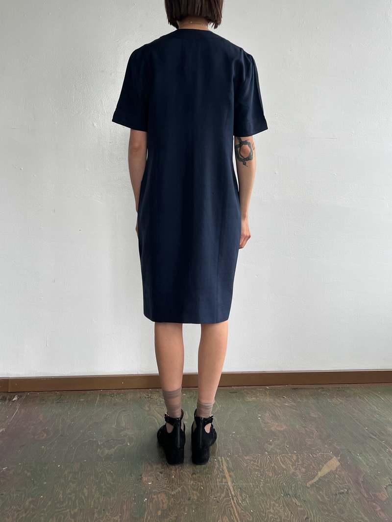 Celine Silk Shirtdress - Navy