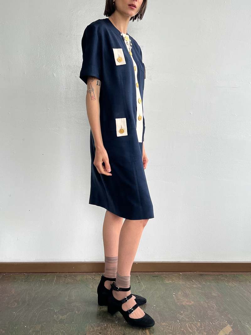 Celine Silk Shirtdress - Navy