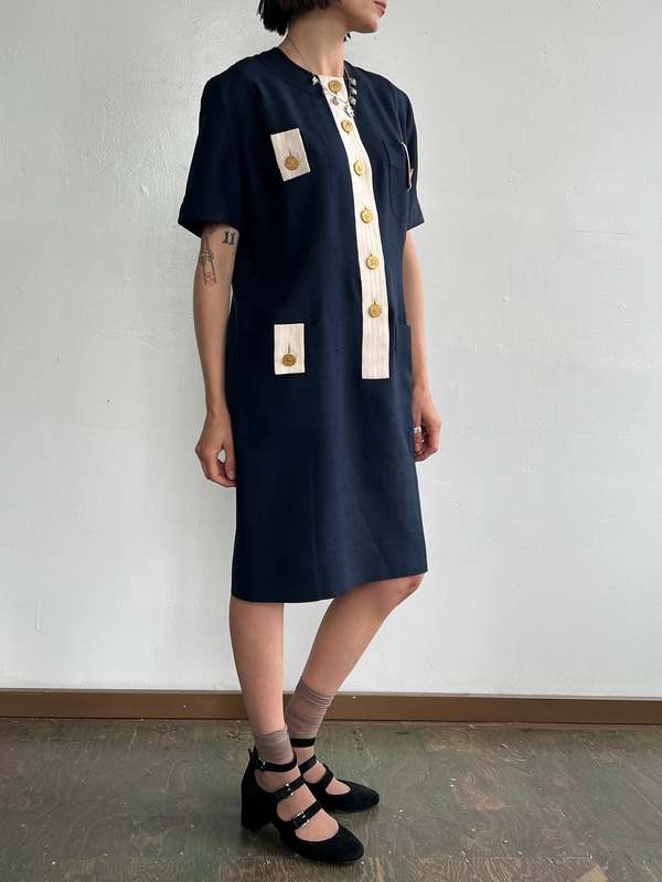 Celine Silk Shirtdress - Navy