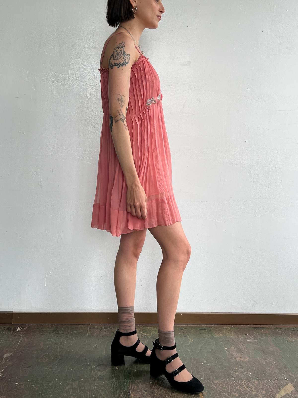 Flutter Sleeves Long Chiffon Dresses with Sash Bow Blushing Pink