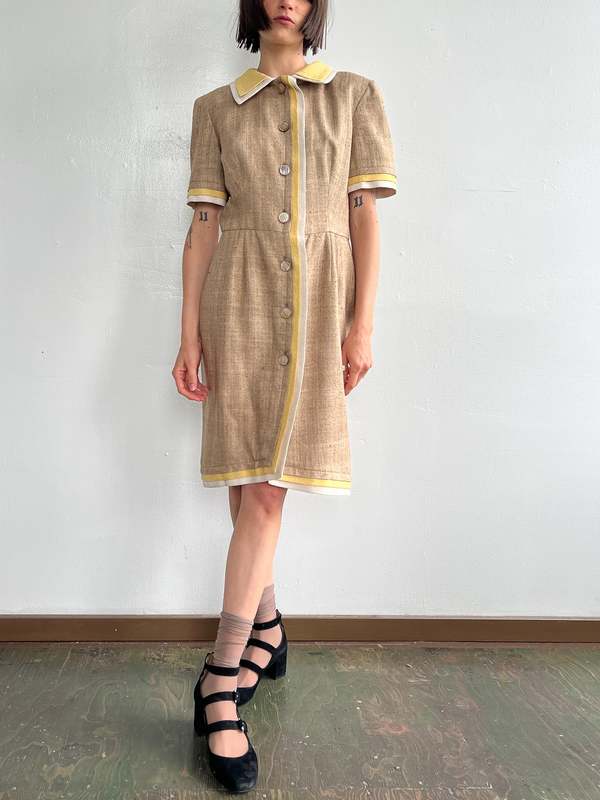 Valentino Raw Silk Woven Shirtdress - Nutmeg/Mustard