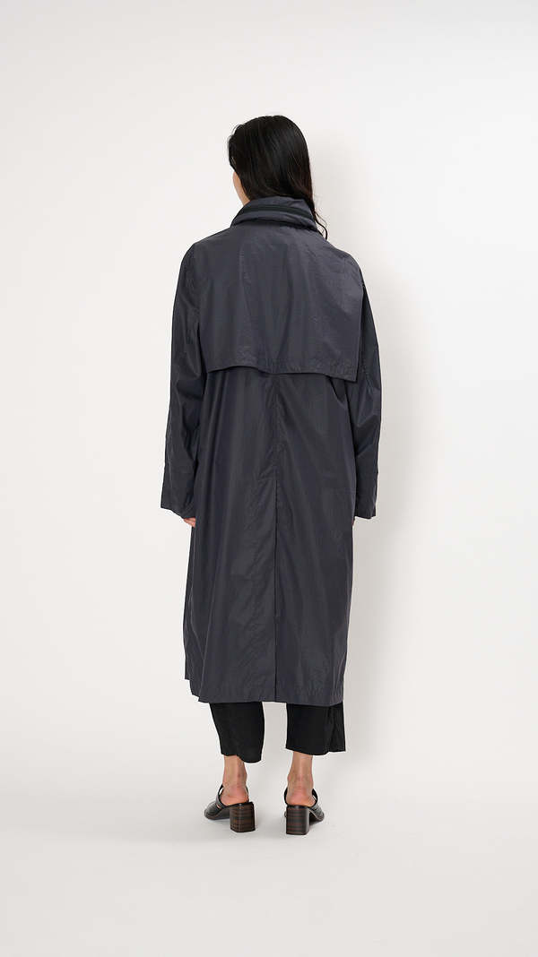 Lemaire Hooded Raincoat - Blue Black | Garmentory