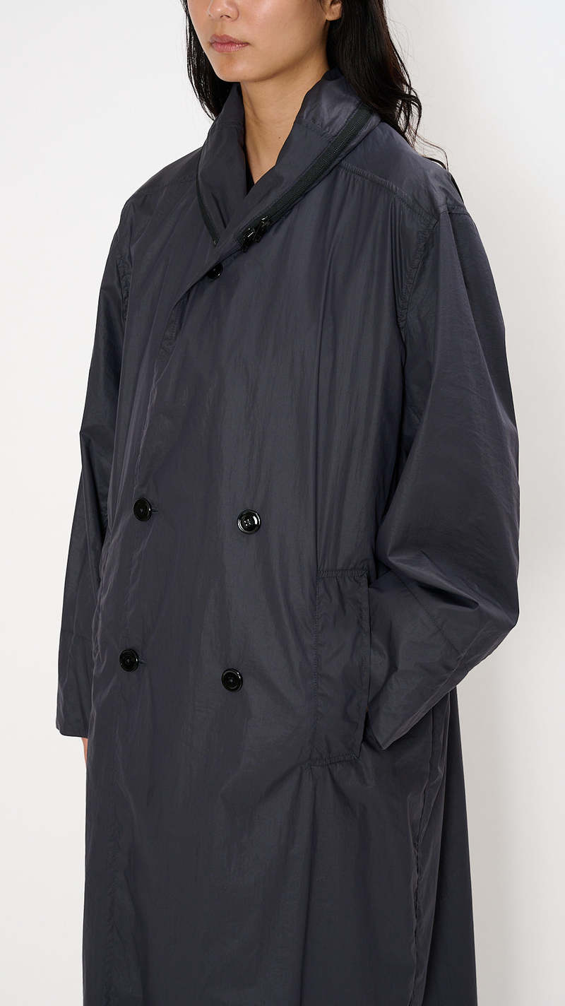 Lemaire Hooded Raincoat - Blue Black | Garmentory