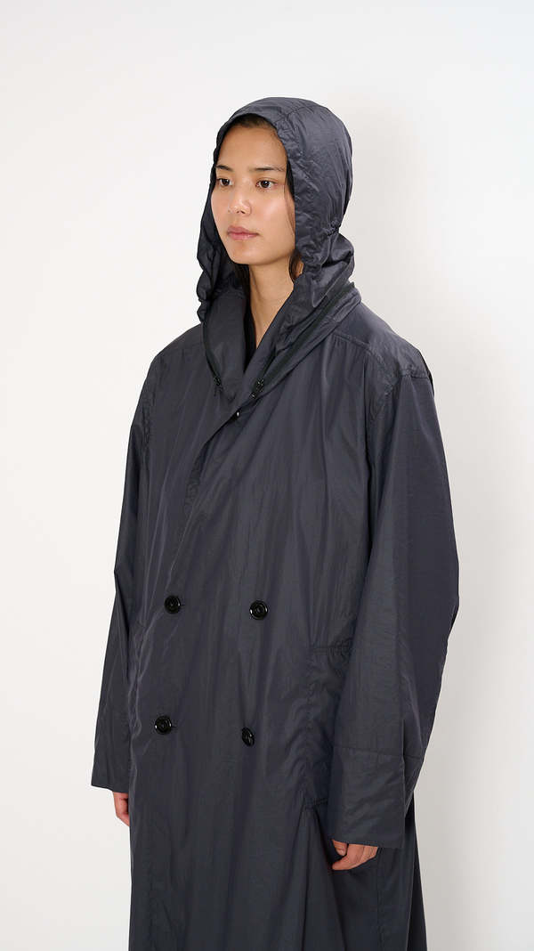 Lemaire Hooded Raincoat - Blue Black | Garmentory