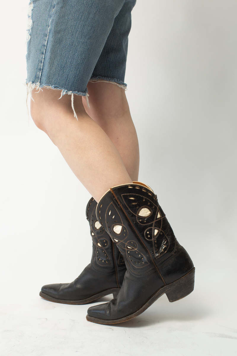 Tooled Cowboy Boots Black