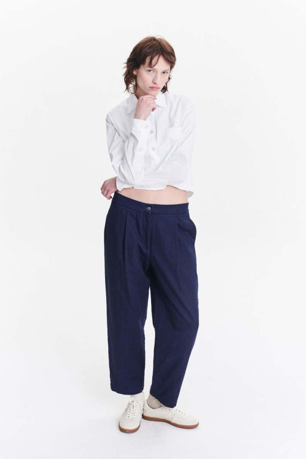 Delikatessen in a Profound Double Sided Japanese Kuroki Structural Cotton Denim Trousers - Blue