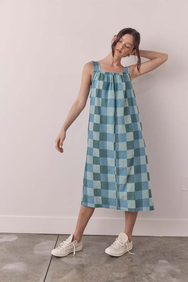 Amente Shoulder Tie Dress - Blue/Green | Garmentory