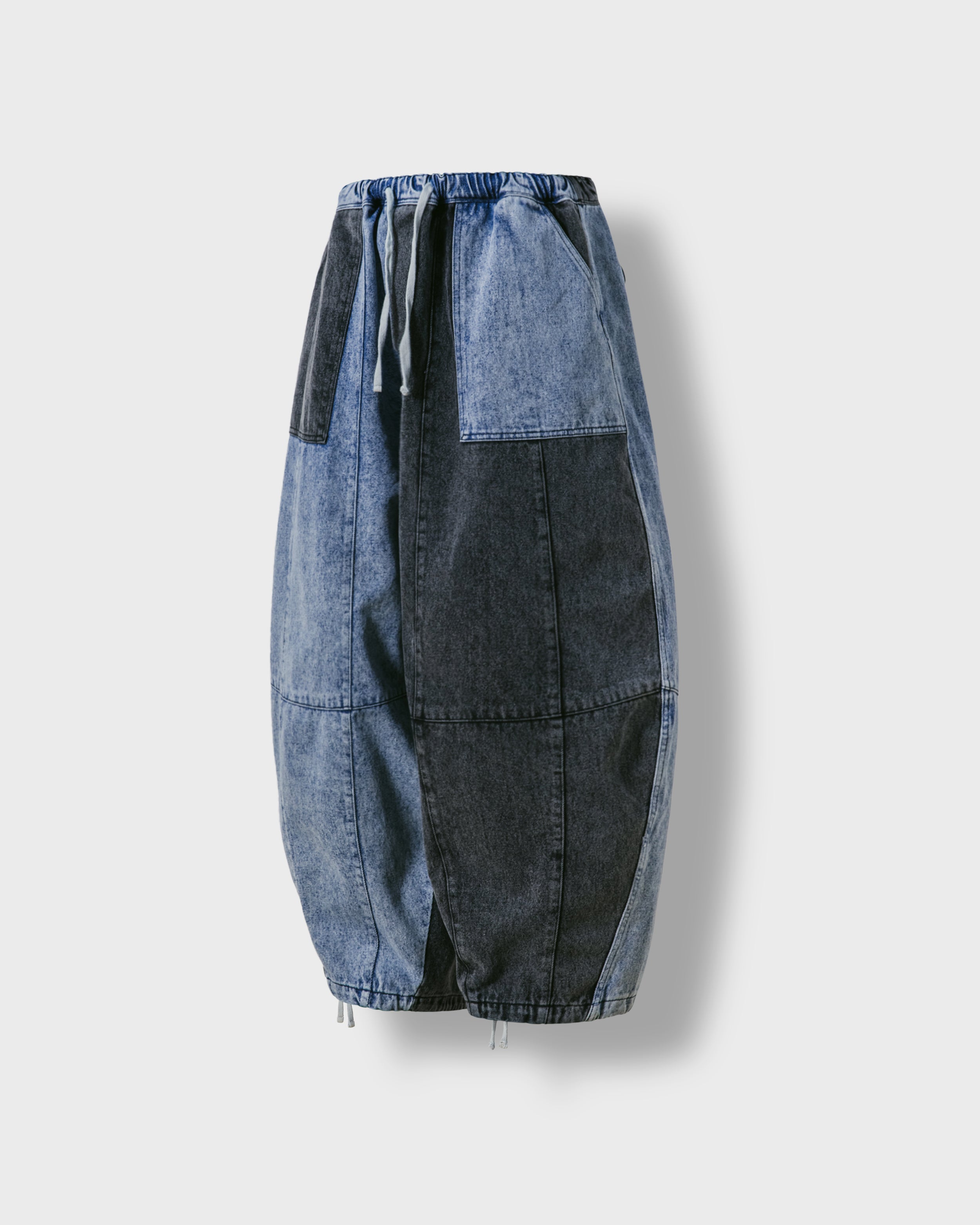 Anglan Denim Mix Fatigue Balloon Pants - Blue/Grey | Garmentory