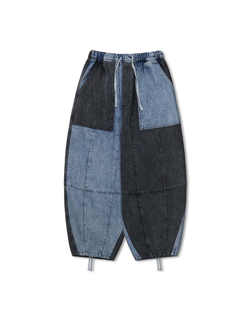Anglan Denim Mix Fatigue Balloon Pants - Blue/Grey | Garmentory