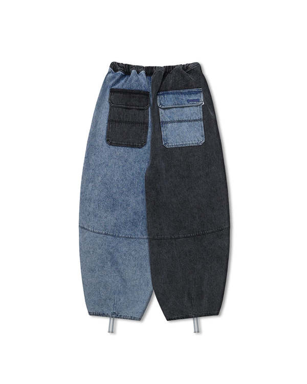 Anglan Denim Mix Fatigue Balloon Pants - Blue/Grey | Garmentory