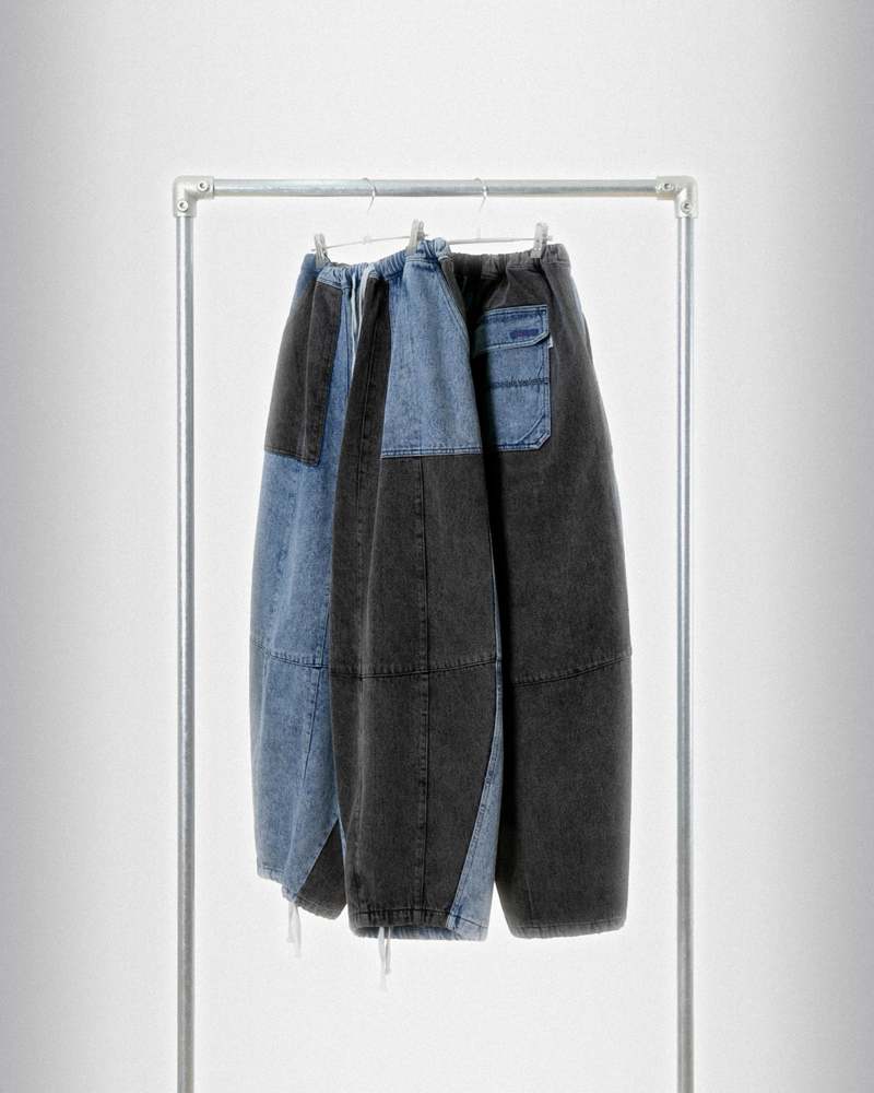 【ANGLAN】Batic Stitch Fatigue Half Pants AG] Stitch Chino Wide Half Pants - Black - ANGLAN