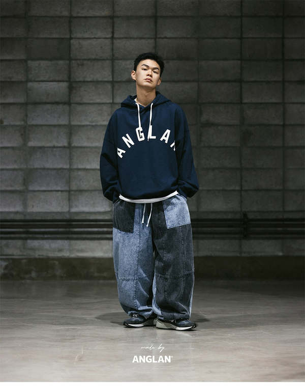 Anglan Denim Mix Fatigue Balloon Pants - Blue/Grey | Garmentory