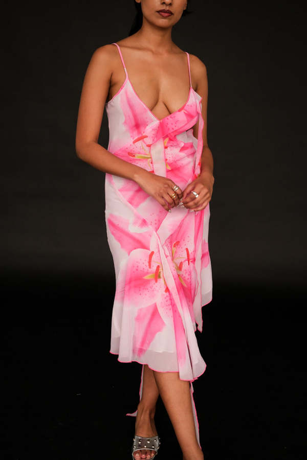 strapless open back dress Salsa Dancing Off-The-Shoulder Dress- Pink & Ivory main image 1