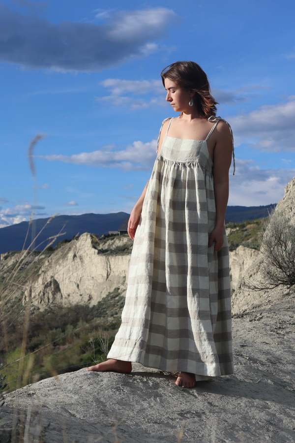 beige checked dress Avec Les Filles Women's Gingham Square-Neck Mini Dress - Beige Gingham main image 0