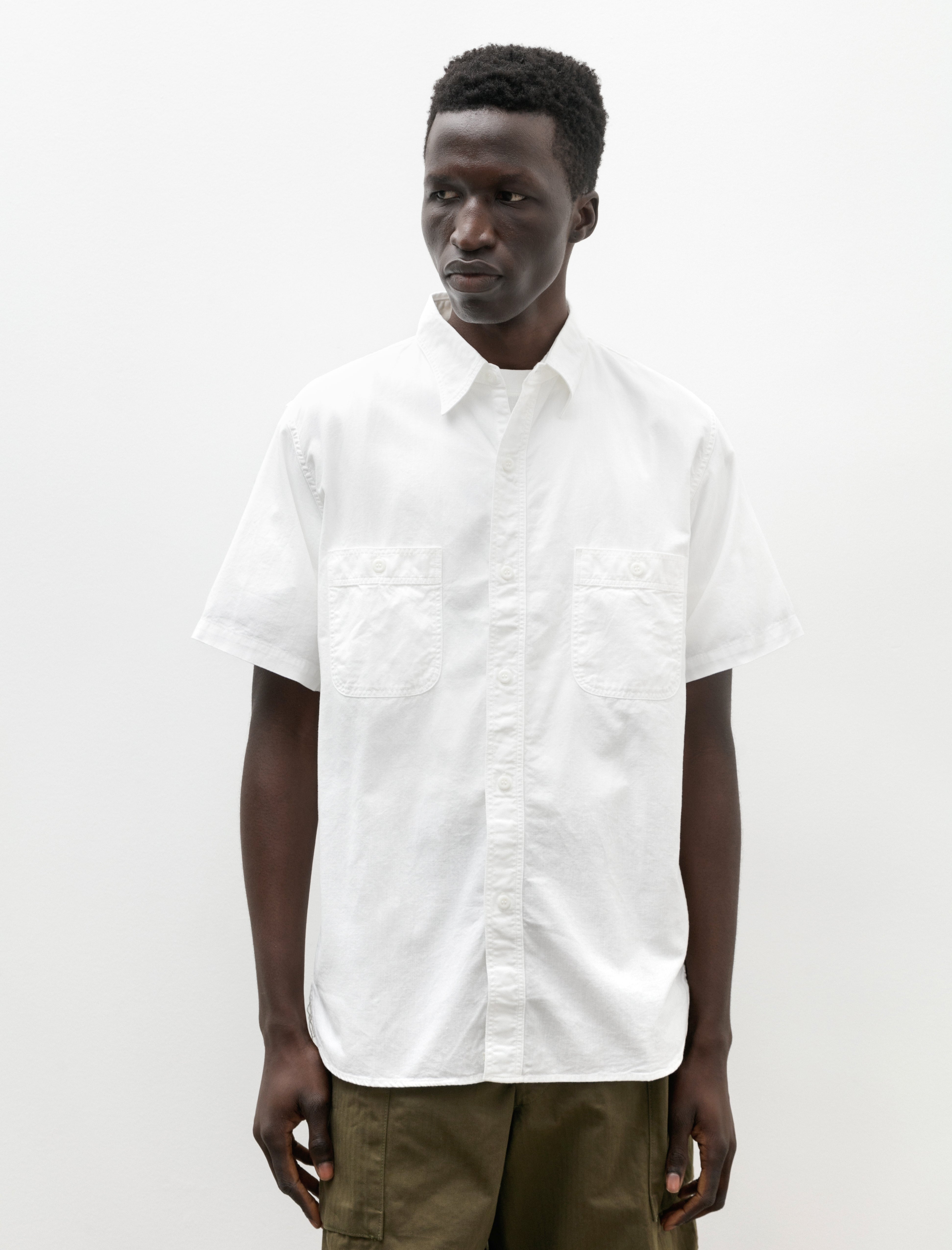 Orslow Short Sleeve Chambray Work Shirt - White | Garmentory