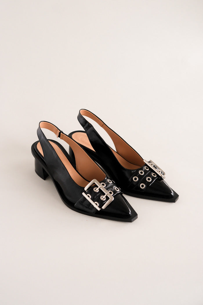 パンプス Ganni 'Black Feminine Buckle' Slingback Black Black Feminine Buckle Slingback Pumps | GANNI US
