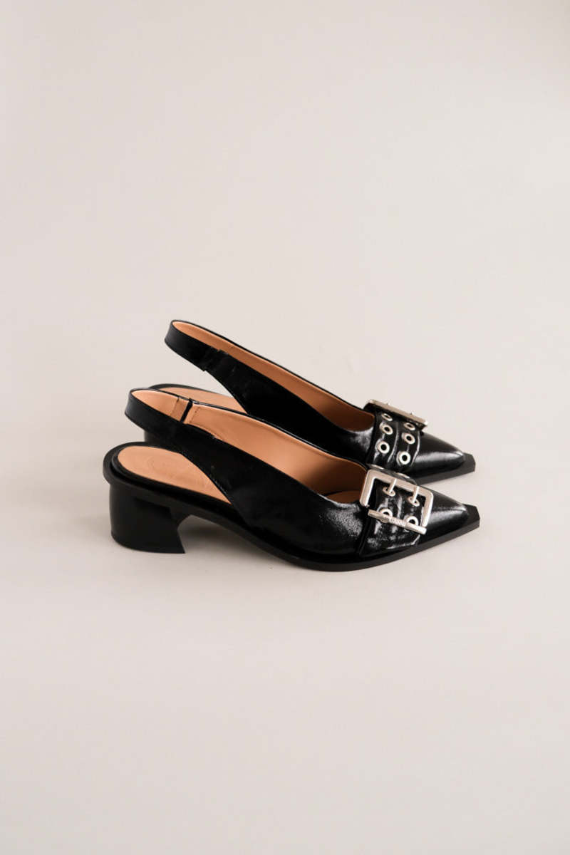 Ganni BUCKLE SLINGBACK PUMP NAPLACK - Black | Garmentory