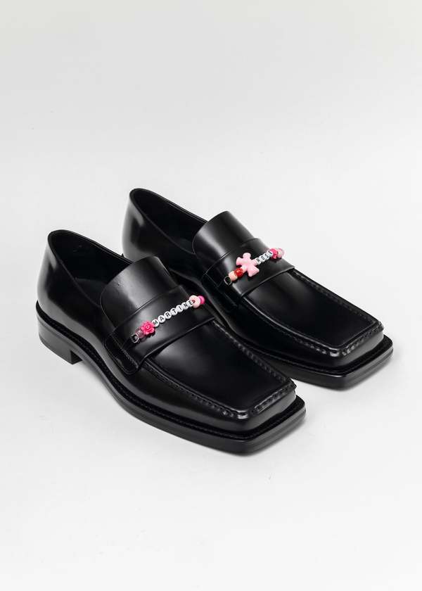 Martine Rose BLACK HIGH SHINE BEADED SQUARE TOE LOAFER - Black