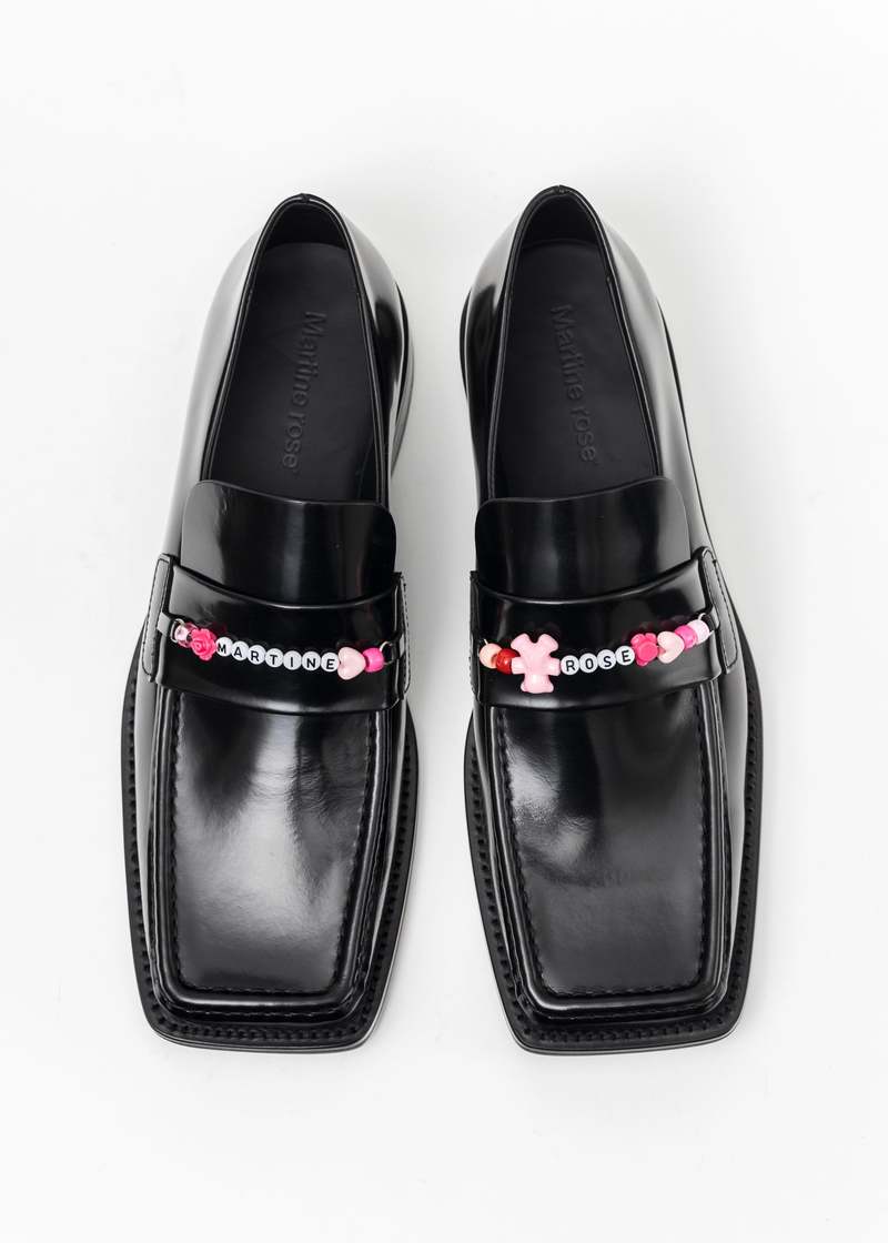 Martine Rose BLACK HIGH SHINE BEADED SQUARE TOE LOAFER - Black