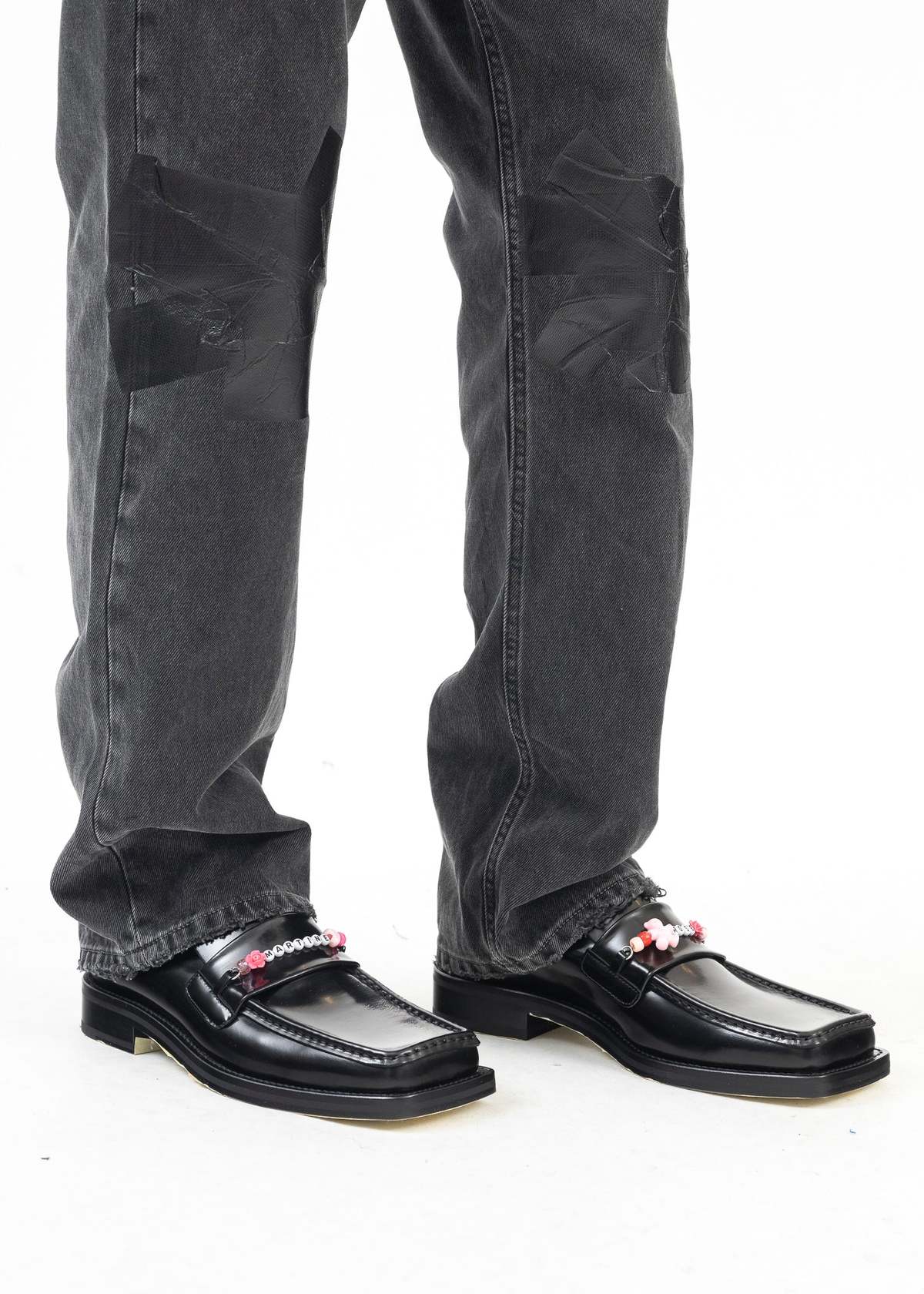 Martine Rose BLACK HIGH SHINE BEADED SQUARE TOE LOAFER - Black