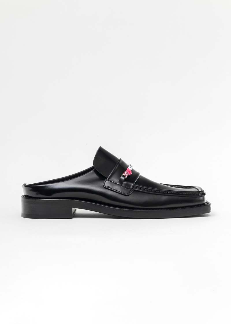 Martine Rose BLACK HIGH SHINE BEADED SQUARE TOE MULE - Black