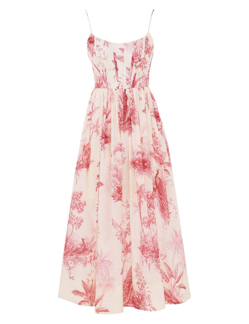 white christmas dresses Zimmermann Waverly Corset Midi Dress in Pink Palm Size 2 / AU 12