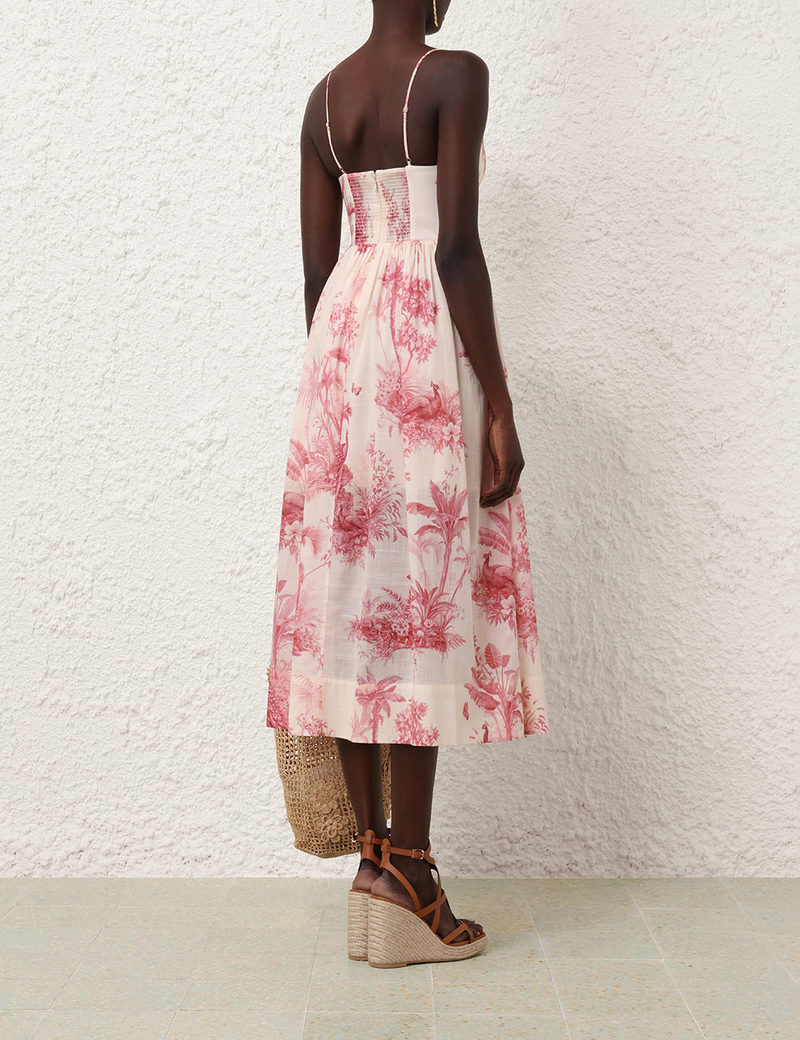 Zimmermann Waverly Corset Midi Dress - Pink Palm