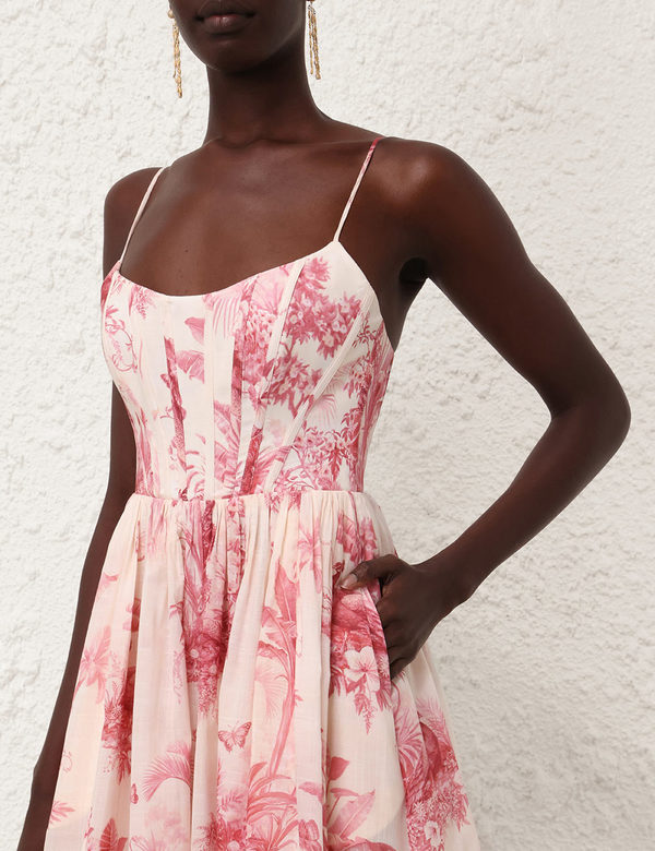Zimmermann Waverly Corset Midi Dress - Pink Palm